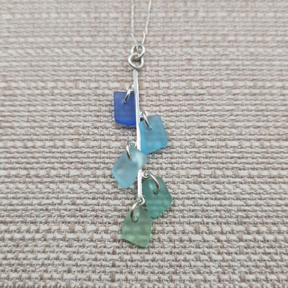 18 Inch Sterling Silver Colorful Sea Glass Pendant Necklace A6406 - Picture 3 of 6